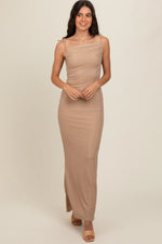 Gold Glitter Shoulder Tie Open Back Maternity Maxi Dress PinkBlush 