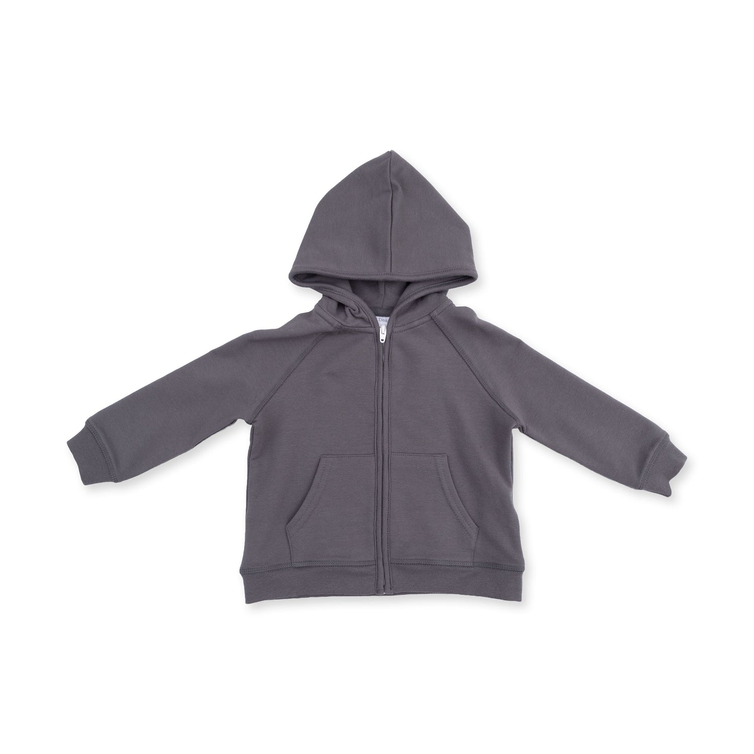 Zip hoodie in solid castlerock gray French terry with a hood and full-length front zipper