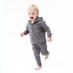 Zip hoodie in organic French terry with a scattered lightning bolt print and full-length zipper