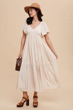 V-Neck Flutter Short Sleeve Maternity Midi Dress by PinkBlush