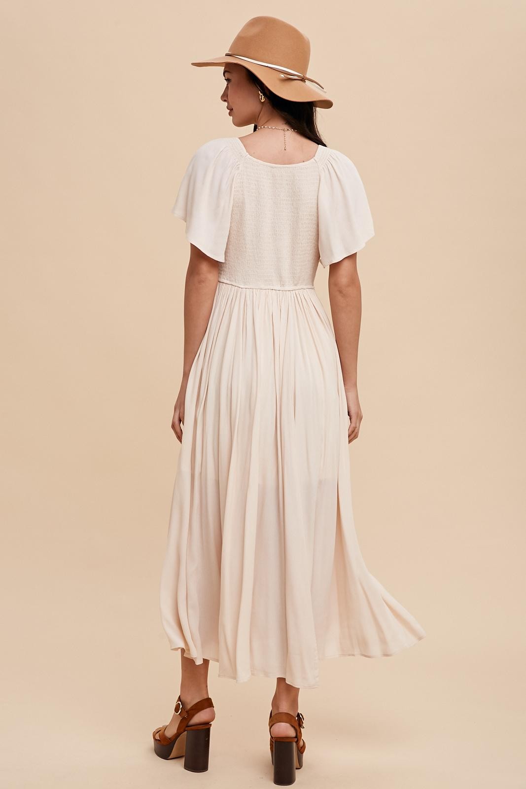 Effortless Elegance Flutter Sleeve Midi Dress by PinkBlush