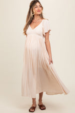 V-Neck Flutter Short Sleeve Maternity Midi Dress by PinkBlush