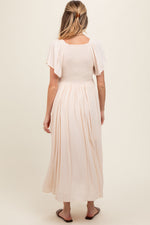 V-Neck Flutter Short Sleeve Maternity Midi Dress by PinkBlush