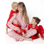 Vintage Reindeer & Santa Pink - Adult Long Sleeve Coat Style and Pant with Pockets by Angel Dear