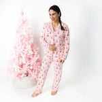 Bows & Santa - Adult Long Sleeve Coat Style and Pant with Pockets by Angel Dear