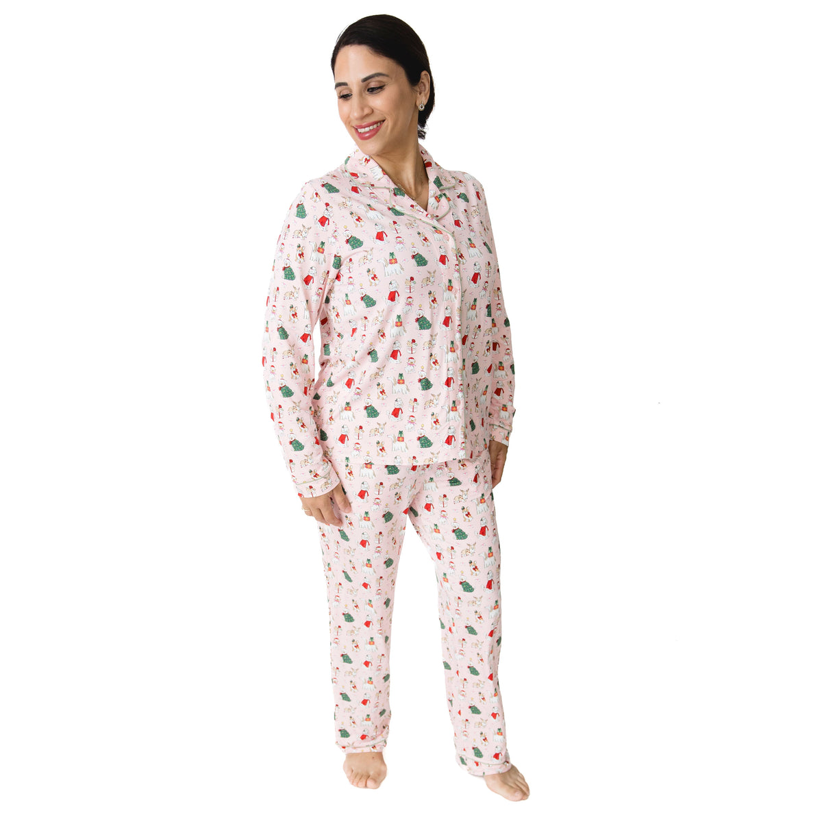 Christmas Dogs Pink - Adult Long Sleeve Coat Style and Pant with Pockets by Angel Dear