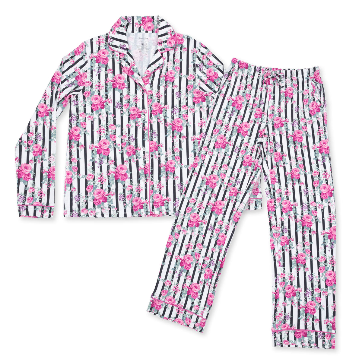 Cabbage Rose Stripe - Adult Long Sleeve Coat Style and Pant with Pockets by Angel Dear