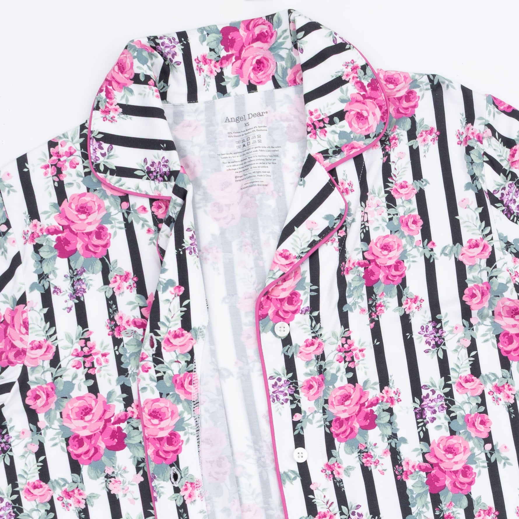 Cabbage Rose Stripe - Adult Long Sleeve Coat Style and Pant with Pockets by Angel Dear