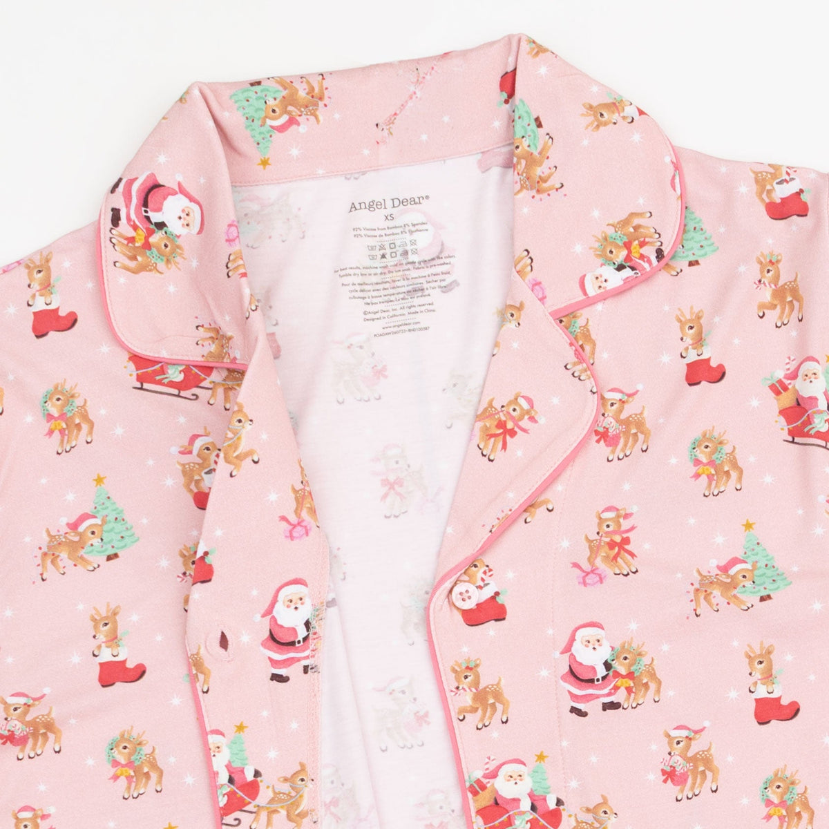 Vintage Reindeer & Santa Pink - Adult Long Sleeve Coat Style and Pant with Pockets by Angel Dear