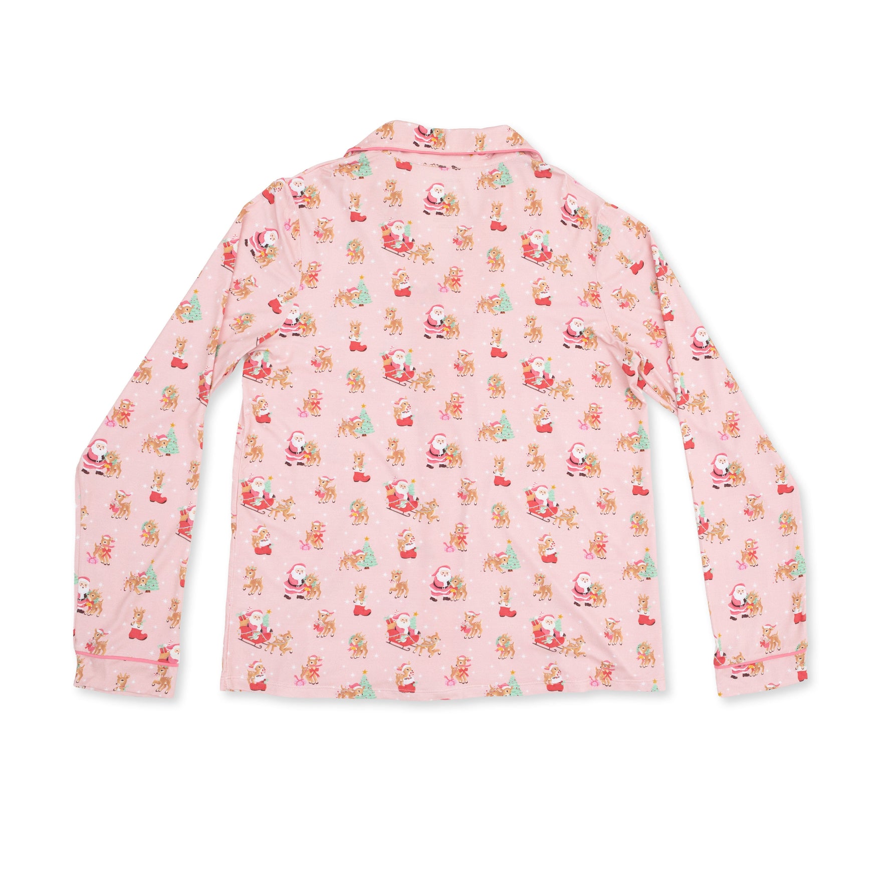 Vintage Reindeer & Santa Pink - Adult Long Sleeve Coat Style and Pant with Pockets by Angel Dear