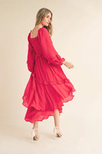 PinkBlush Vibrant Fuchsia Smocked Ruffle Midi Dress for Elegant Women - Apparel & Accessories > Clothing > Dresses