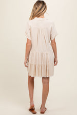 PinkBlush cream tiered linen maternity dress, flowing.