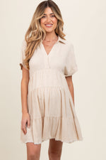 PinkBlush cream tiered linen maternity dress