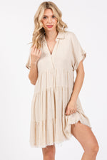 PinkBlush Cream Tiered Linen Maternity Dress
