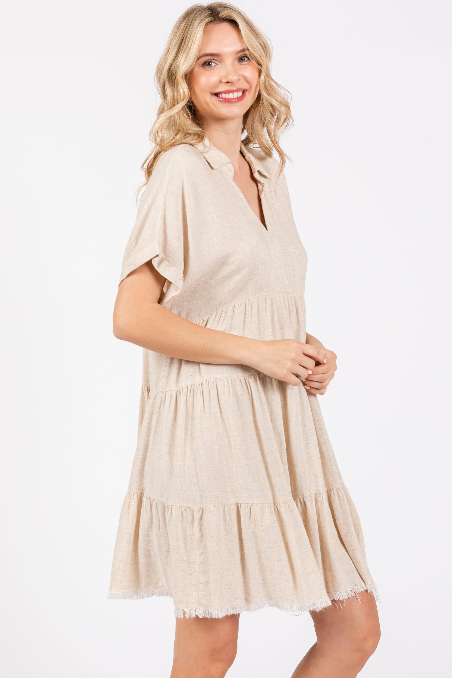 Cream Tiered Linen Dress by PinkBlush at Everetts Place