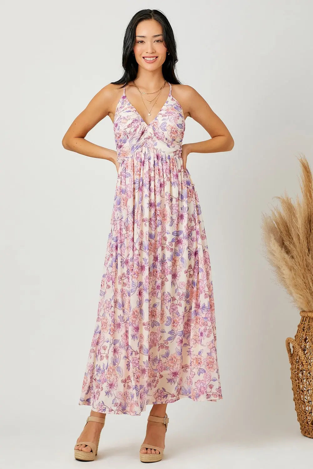 PinkBlush Elegant Pink Floral Mesh Maternity Maxi Dress for Expecting Mothers - Apparel & Accessories > Clothing > Dresses