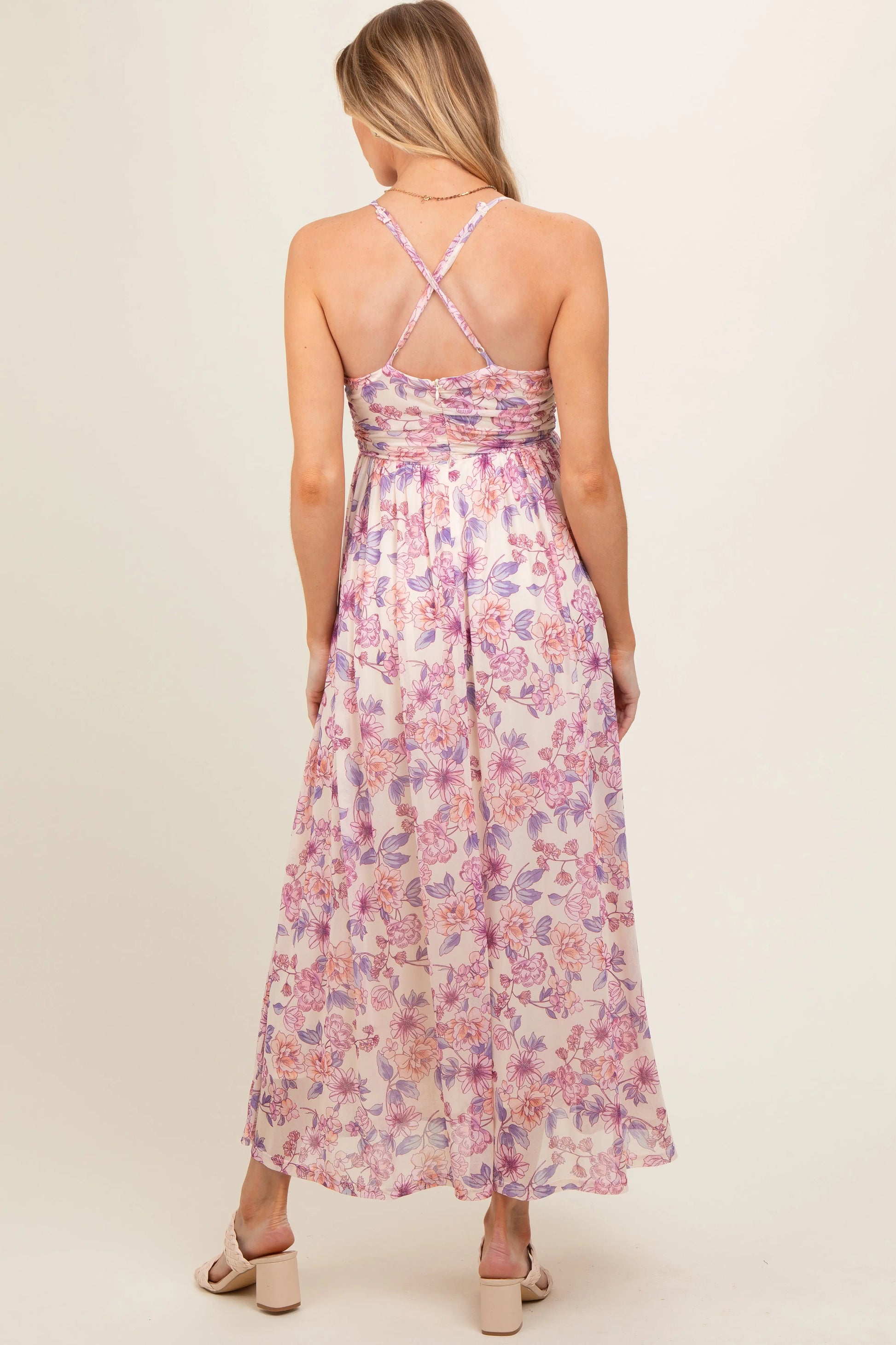 PinkBlush Elegant Pink Floral Mesh Maternity Maxi Dress for Expecting Mothers - Apparel & Accessories > Clothing > Dresses