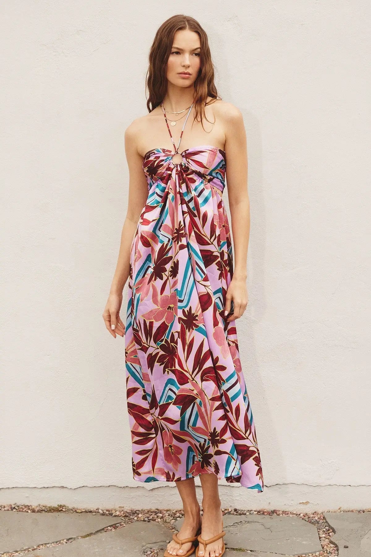PinkBlush Lavender Floral Satin Maternity Midi Dress for Expecting Mothers - Apparel & Accessories > Clothing > Dresses