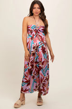 PinkBlush Lavender Floral Satin Maternity Midi Dress for Expecting Mothers - Apparel & Accessories > Clothing > Dresses