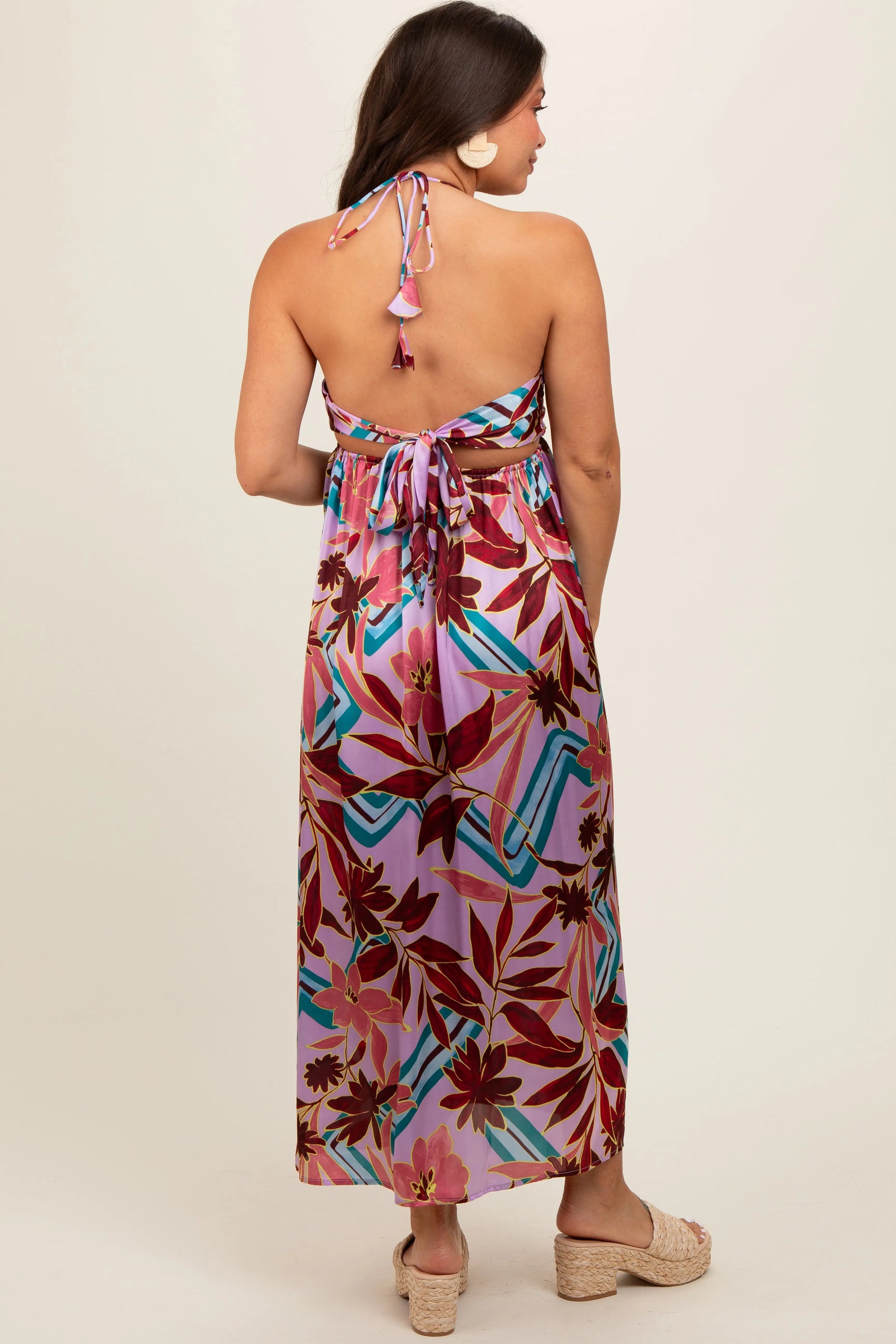 PinkBlush Lavender Floral Satin Maternity Midi Dress for Expecting Mothers - Apparel & Accessories > Clothing > Dresses