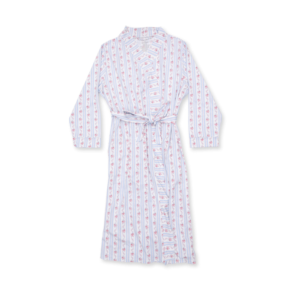 Long adult robe in Anna floral stripe print, floor-length with relaxed fit and tie belt