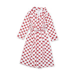 Long adult robe in a festive bow print, floor length with a relaxed fit and tie belt