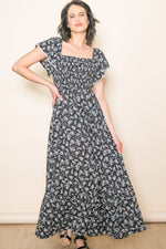 Black Floral Smocked Crochet Trim Maternity Dress by PinkBlush