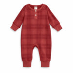 Red Plaid Baby Boy Henley Romper In Soft Cotton Rib by Tesa Babe