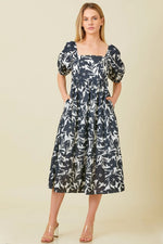 PinkBlush Chic Black White Puff Sleeve Midi Dress for Fashion Forward Women - Apparel & Accessories > Clothing > Dresses