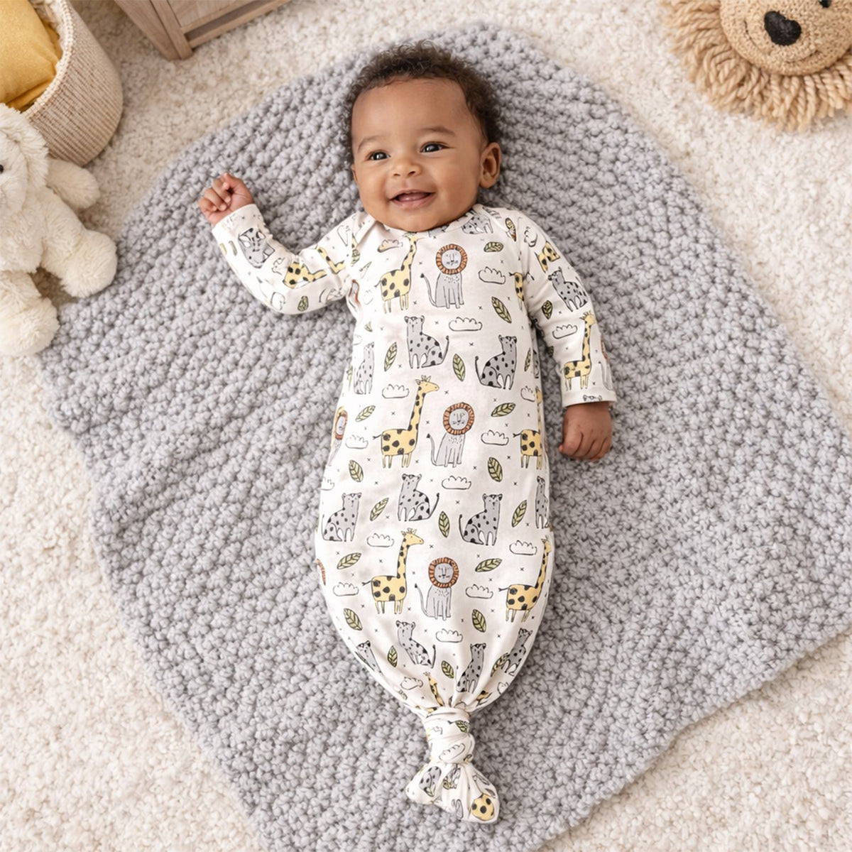 Safari Snuggles Bamboo Baby Knotted Gown Jungle Print by Tesa Babe