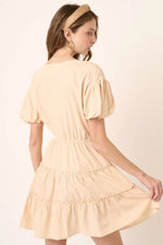 PinkBlush Chic Beige Mini Dress with Puff Sleeves for Stylish Women - Apparel & Accessories > Clothing > Dresses Apparel & Accessories > Clothing > Dresses
