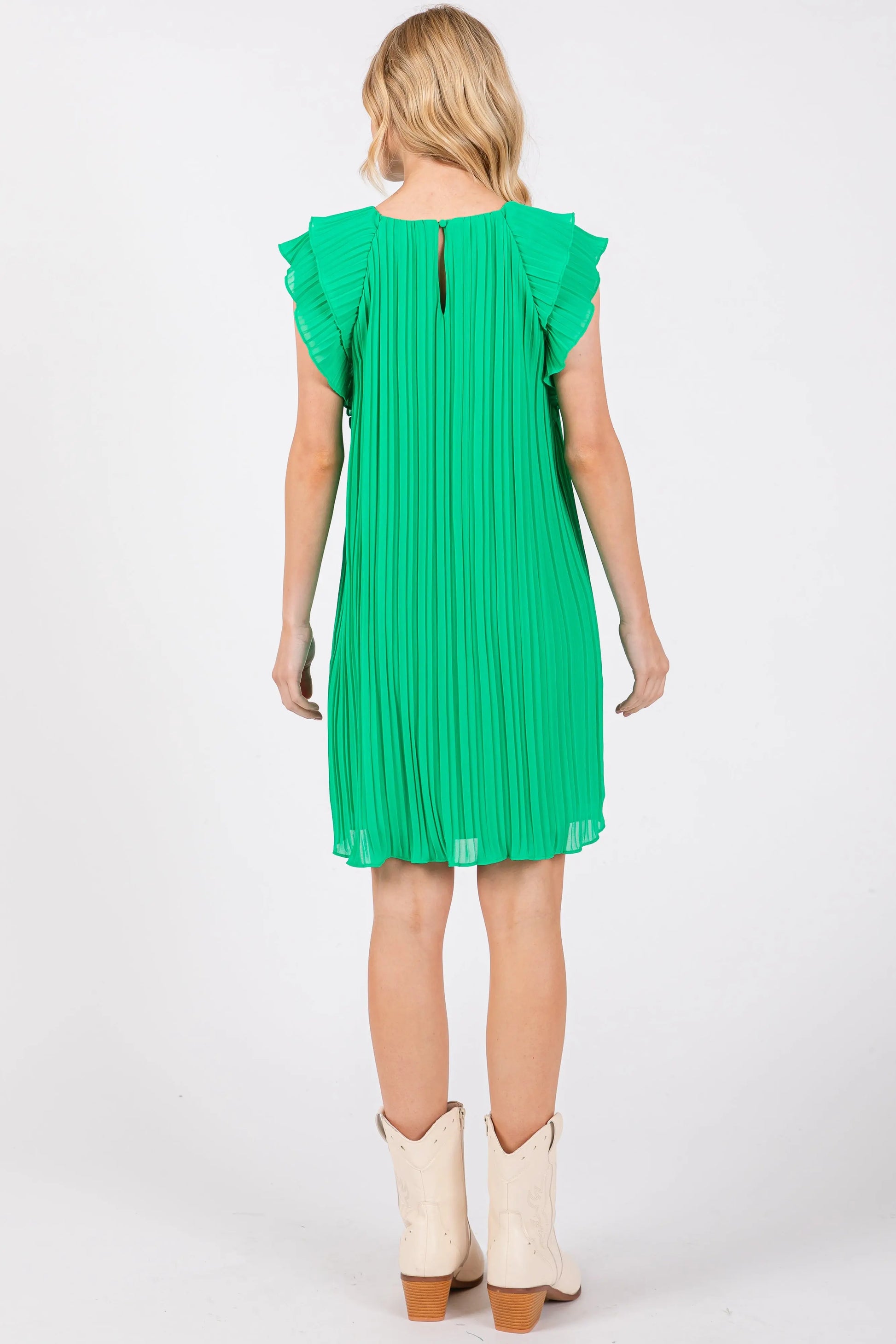 PinkBlush Elegant Chiffon Mini Dress with Flutter Sleeves for Casual Women - Apparel & Accessories > Clothing > Dresses