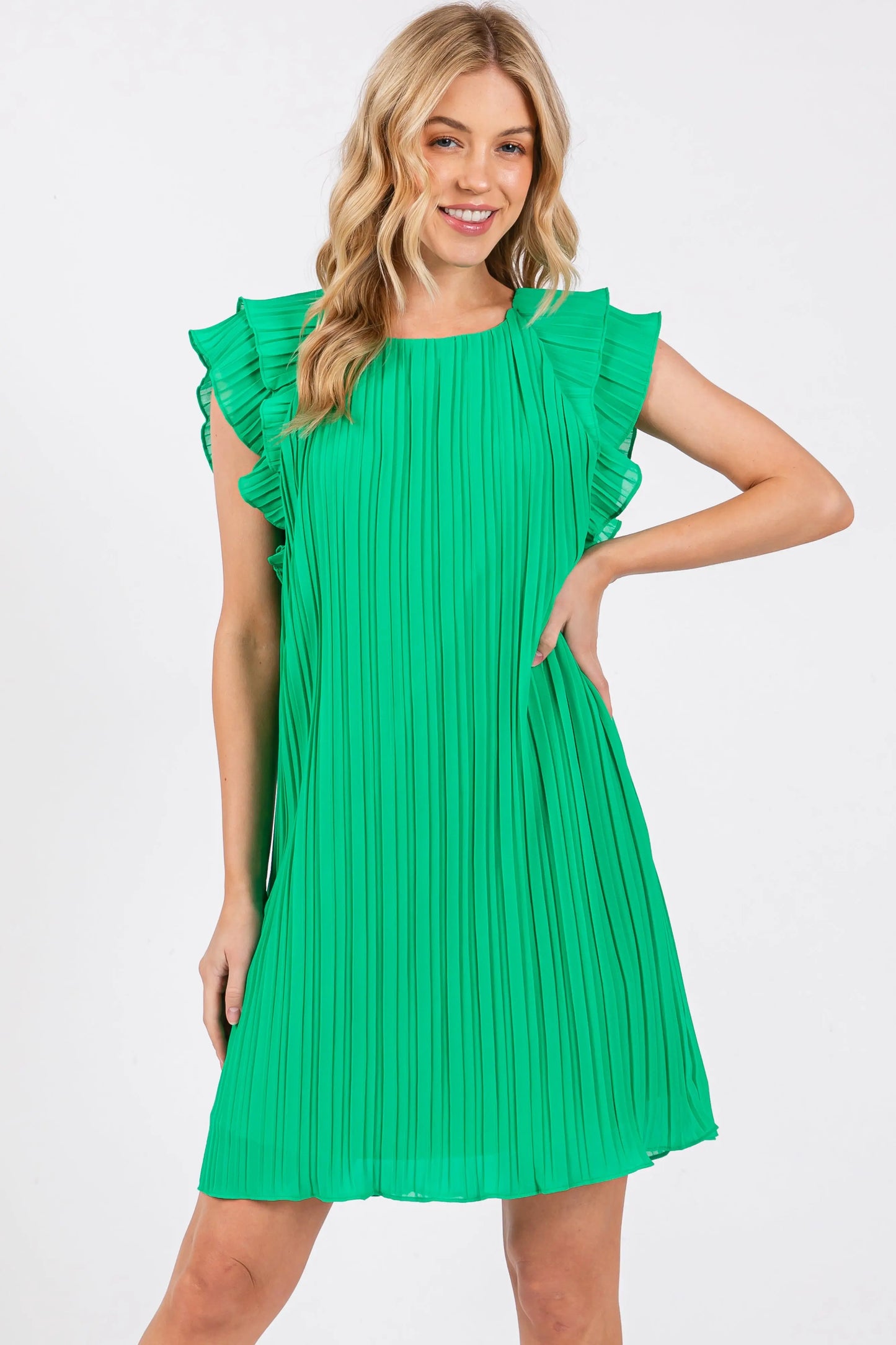 PinkBlush Elegant Chiffon Mini Dress with Flutter Sleeves for Casual Women - Apparel & Accessories > Clothing > Dresses