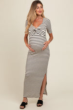 Ivory Black Striped Knit Short Sleeve Maternity Maxi Dress by PinkBlush at Everetts Place