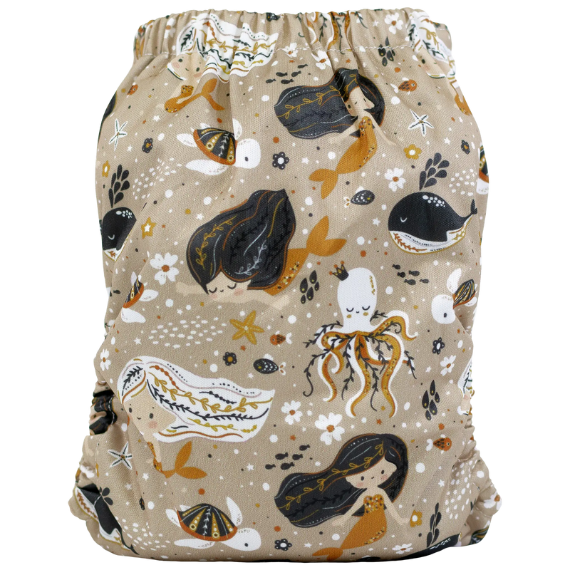 Slim Fit AIO Cloth Diaper with cute ocean-themed print and adjustable snaps.