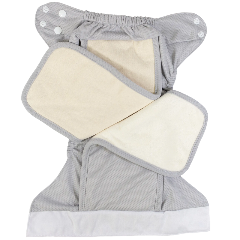 Slim Fit AIO Cloth Diaper with athletic wicking jersey and absorbent inserts, suitable for 8-40 lbs babies.
