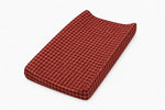 Changing pad cover in red and beige gingham print