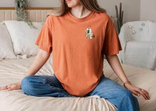Adult Embroidered Iced Coffee Ghost Comfort Colors Tee Little Joy Co. Everetts Place: Online Boutique 36.00