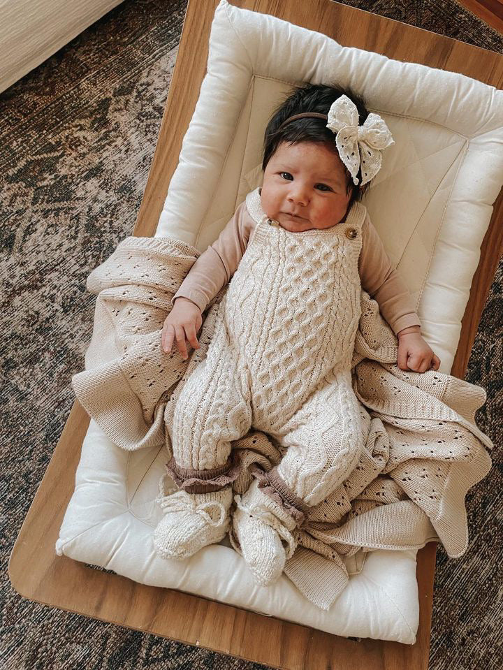 Toffee Pointelle Knit Baby Blanket By Little Mae Co Little Mae & Co Everetts Place: Online Boutique