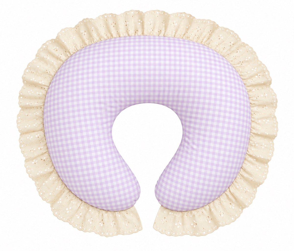 Gingham Ivory Eyelet Ruffle Original Nursing Pillow Cover by Little Mae & Co