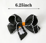 Halloween Ghost Embroidered Black Bow Hairpin by Rylee Faith Designs