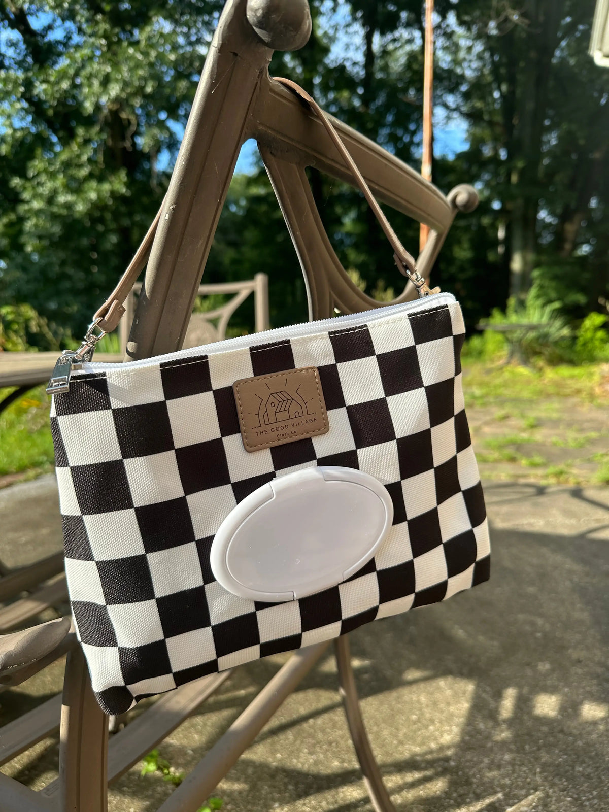 Wipes Clutch Black Check Diaper Wet Bag With Adjustable Lanyard The Good Village Cloth Co. 