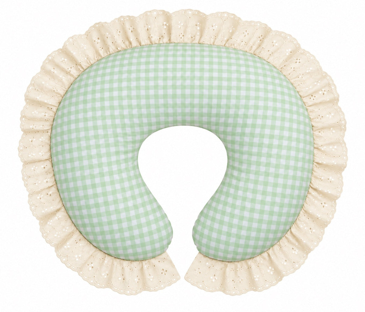 Gingham Ivory Eyelet Ruffle Original Nursing Pillow Cover by Little Mae & Co