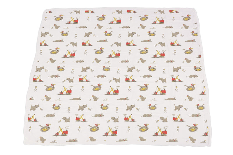 Are You My Mother? bamboo muslin blanket with whimsical illustrations.