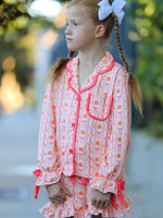 Polyester Spandex Pajama Set, Girls Pumpkin Bow by Rylee Faith Designs