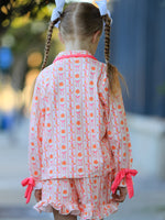 Polyester Spandex Pajama Set, Girls Pumpkin Bow by Rylee Faith Designs