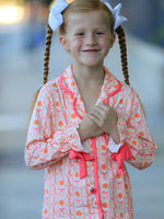 Polyester Spandex Pajama Set, Girls Pumpkin Bow by Rylee Faith Designs