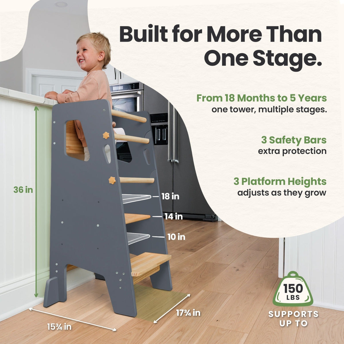 Toddler Tower - Adjustable Kitchen Stool Helper by Ocodile.com