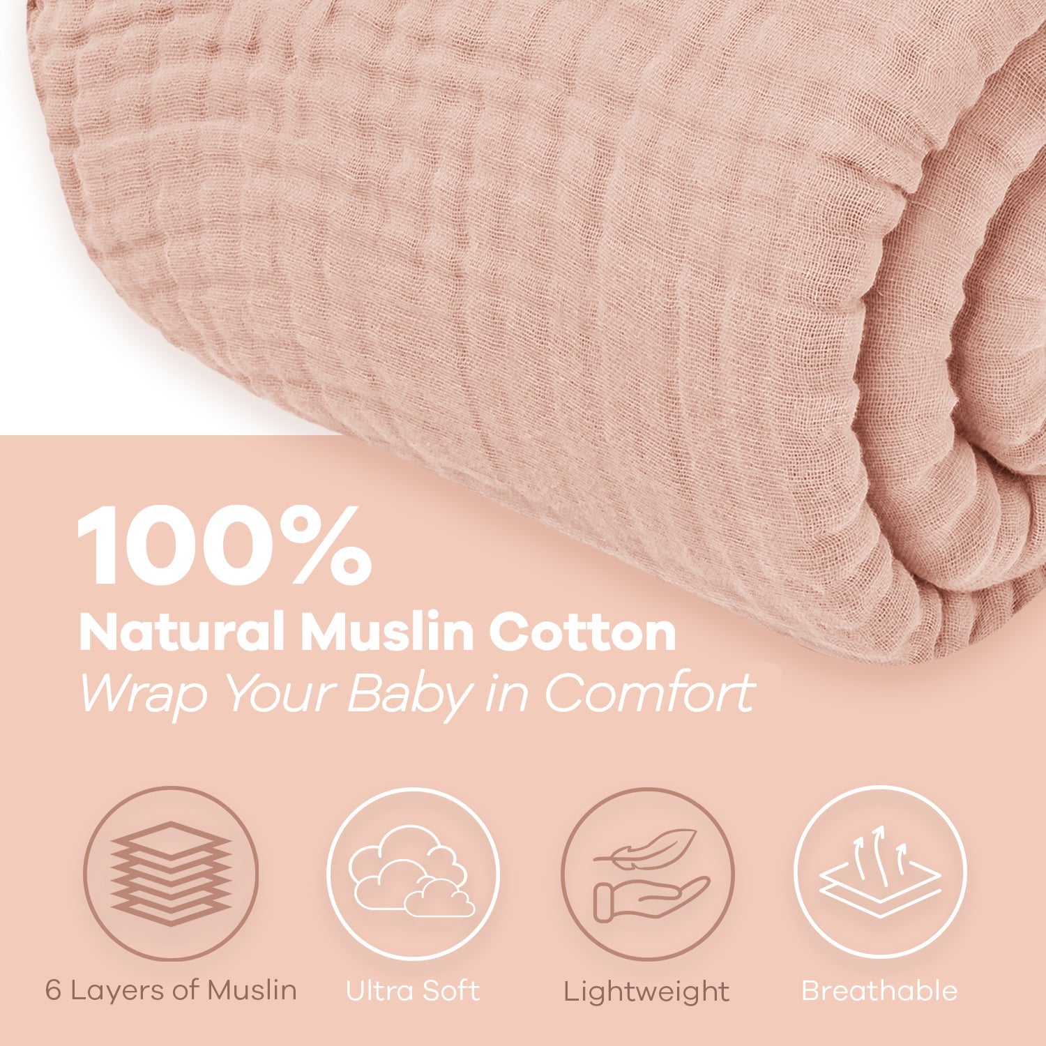 Adult Blush Muslin Blanket Cozy Soft Cotton Comfort Comfy Cubs Everetts Place: Online Boutique