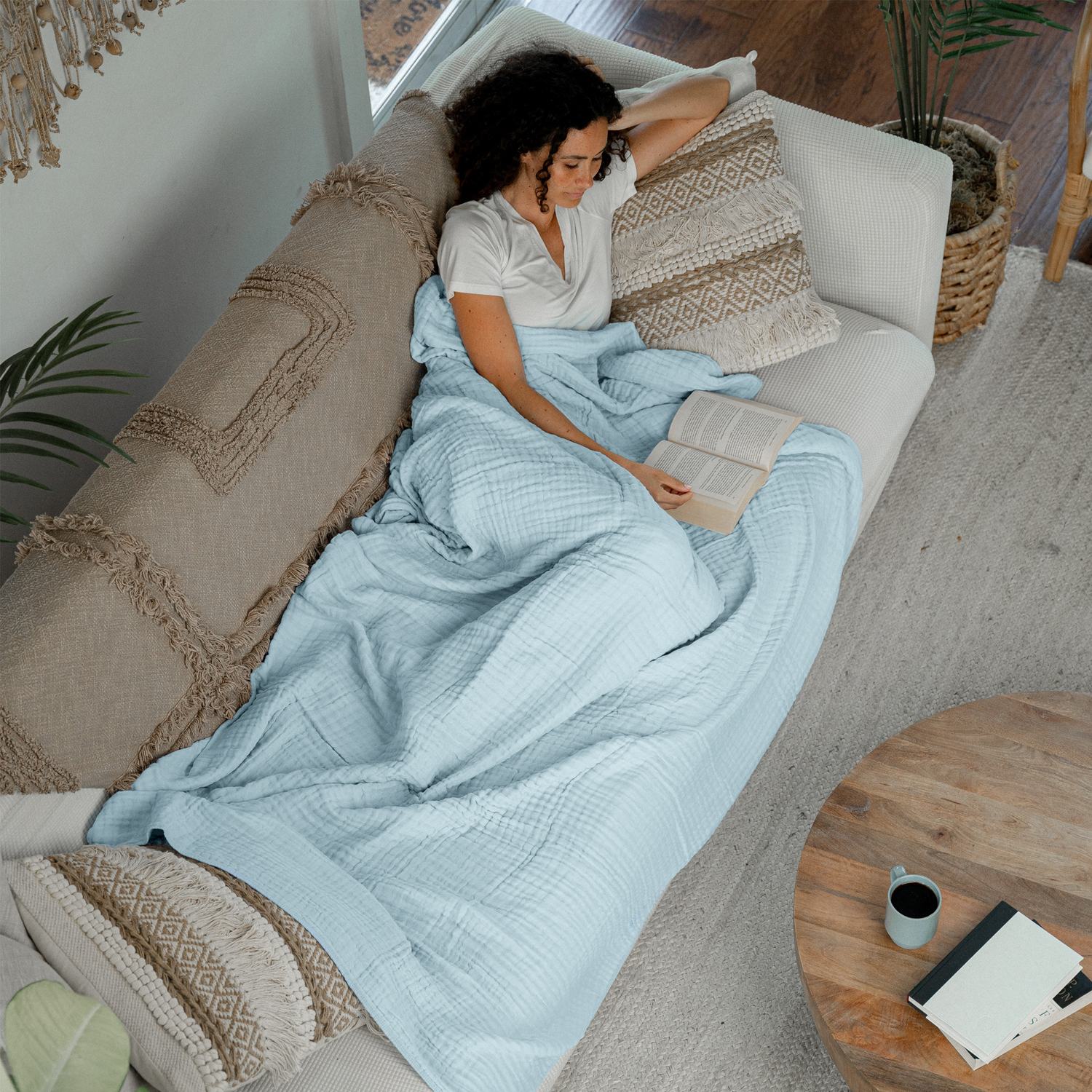 Adult Muslin Blanket Sky Blue Cotton Soft Warm Cozy Throw Comfy Cubs Everetts Place: Online Boutique